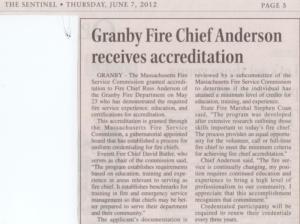 Granby Fire Chief Anderson receives accreditation - June 7, 2012